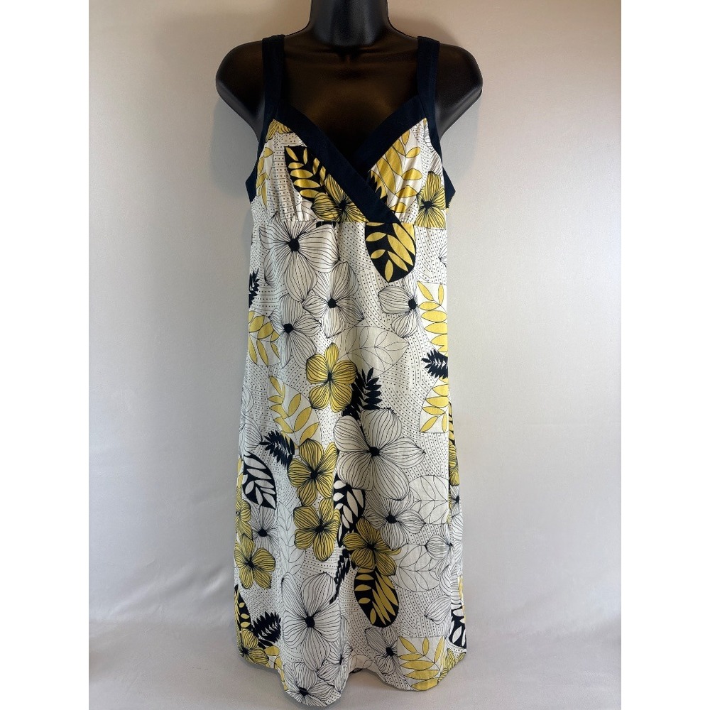 Tommy Bahama Floral Tropical Navy Yellow Cotton Dress Size M